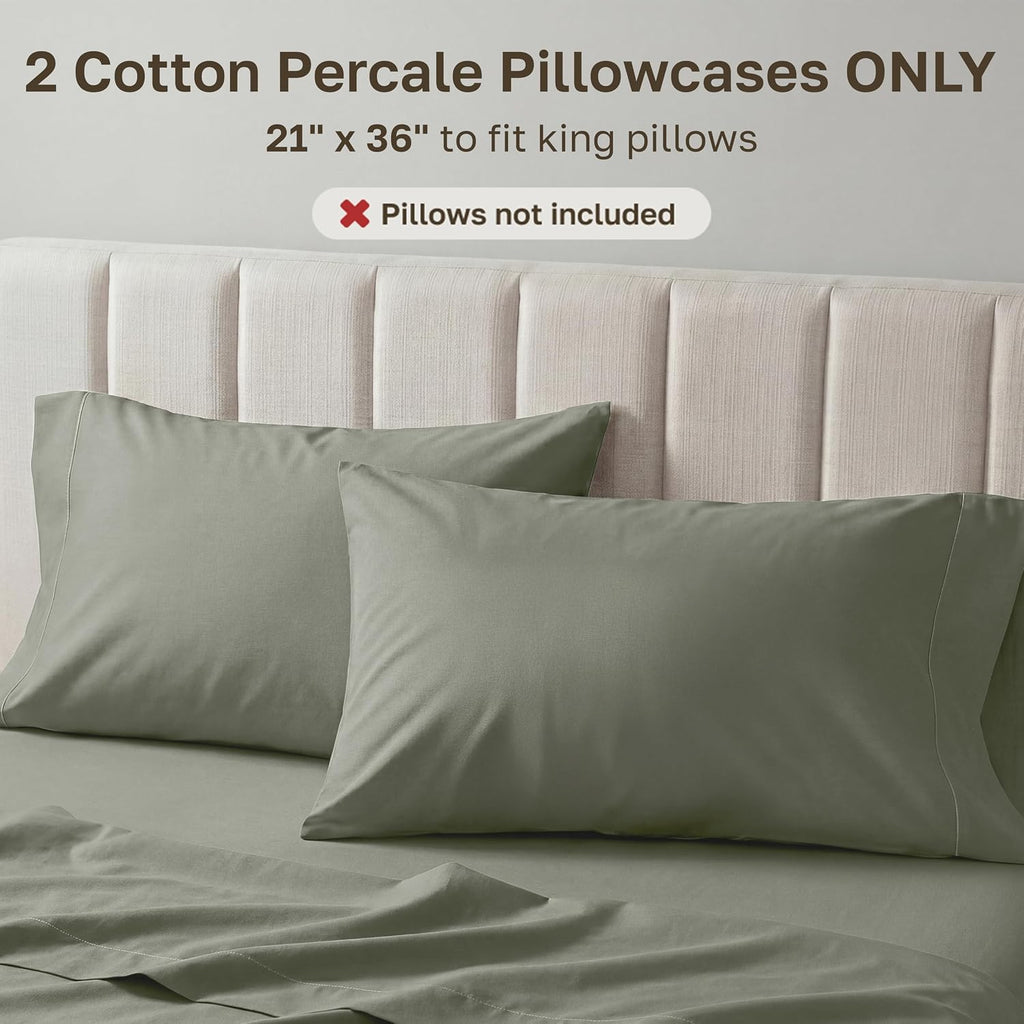 CaliforniaDesignDen California Design Den 100% Egyptian Cotton Pillowcases King Size Set of 2 - Crisp Percale Feel, Soft & Breathable Envel…