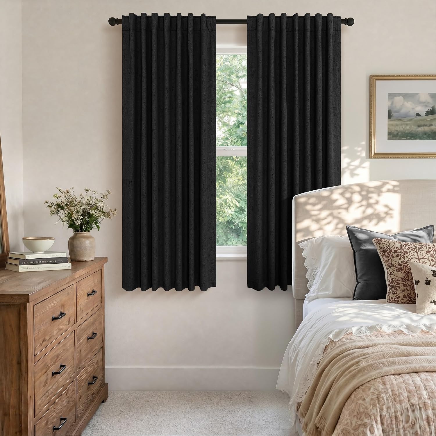 Pitalk 72 Inch Blackout Curtains for Living Room 2 Panel Burg Complete Black Out Thermal Insulated Darkening Back Tab Pleated Lightweight N…