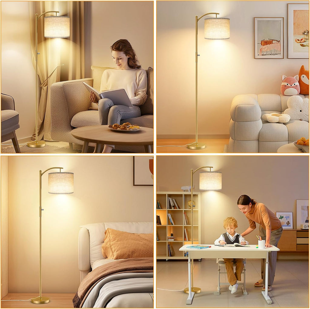 Dimmable Floor Lamp, Arc Floor Lamps for Living Room, Stepless Dimming Modern Standing Lamp with Linen Shade, Tall Lamp for Bedroom…