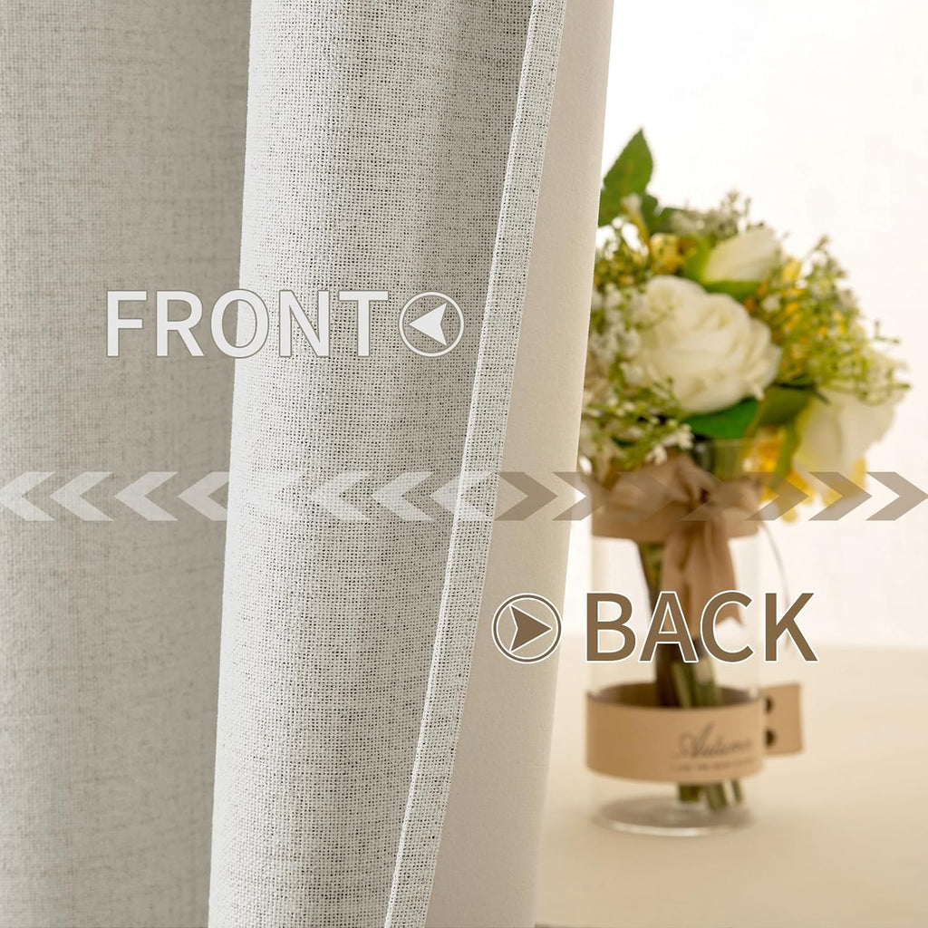 Miulee Linen Texture Curtains for Bedroom Light Cream 100% Blackout Thermal Insulated Linen Curtains Grommet Room Darkening Drapes for Livi…
