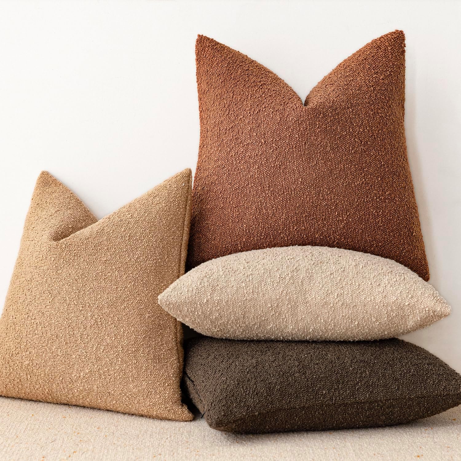 Foindtower Decorative Textured Boucle Throw Pillow Covers Accent Solid Pillow Cases Neutral Soft Cozy Couch Cushion Case for Chair Sofa…