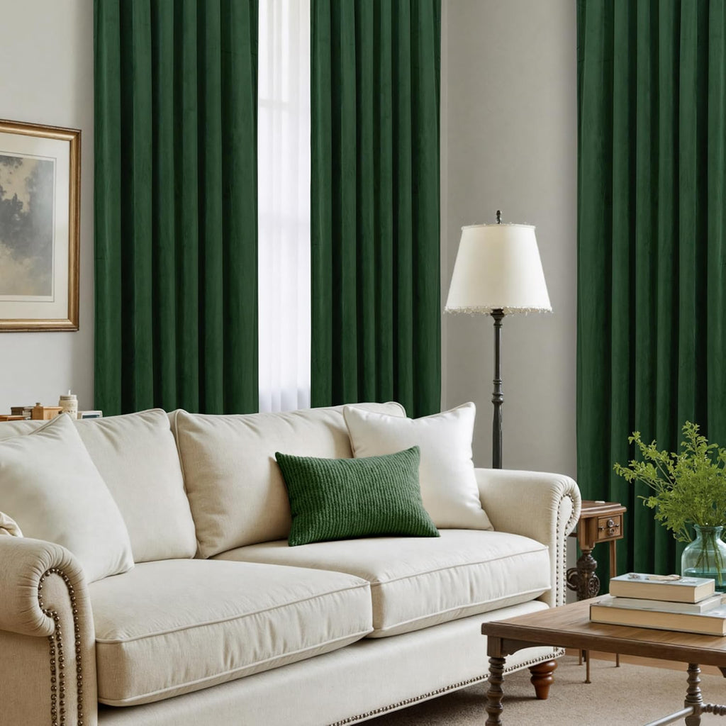 Lamit Emerald Green Velvet Curtains 96 Inch for Living Room, Thermal Insulated Room Darkening Drapes Noise Reducing Back Tab and Rod Pocket…