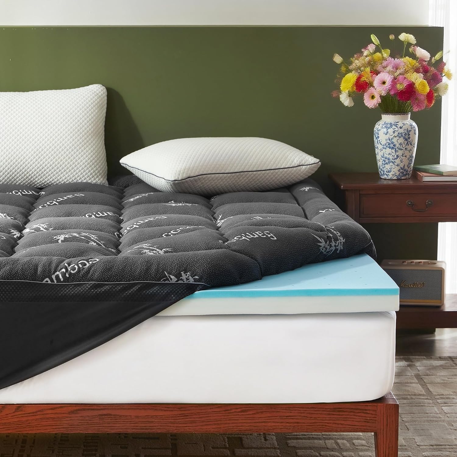 Bedlore 4 Inch Memory Foam Mattress Topper King,2-in-1 Dual Layer Design (2" Gel Memory Foam + 2" Plush Pillow Top Cover) Mattress Topper M…