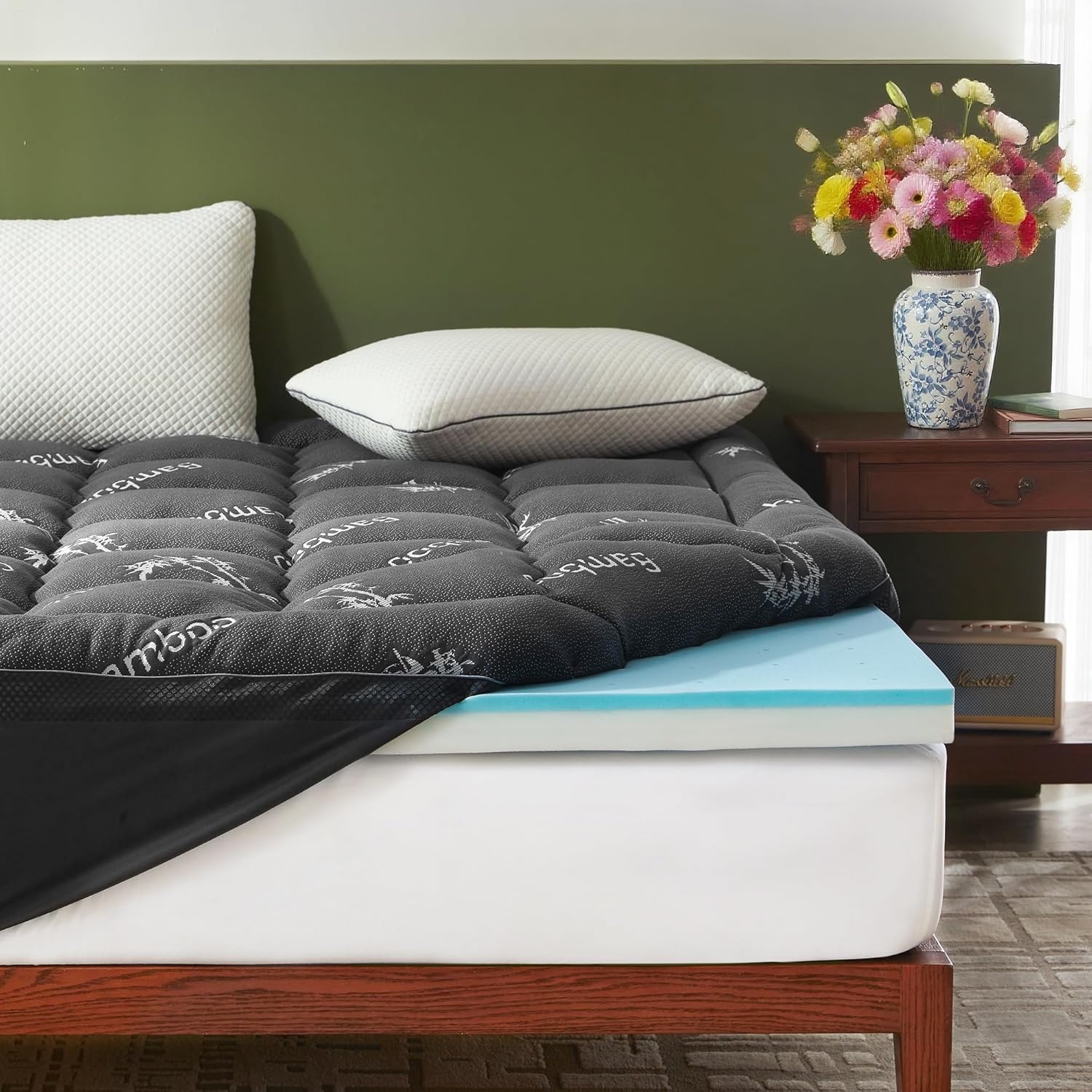 Bedlore California King Memory Foam Mattress Topper 4 Inch,2-in-1 Dual Layer Design (2"Gel Memory Foam + 2"Plush Pillow Top Cover) Mattress…