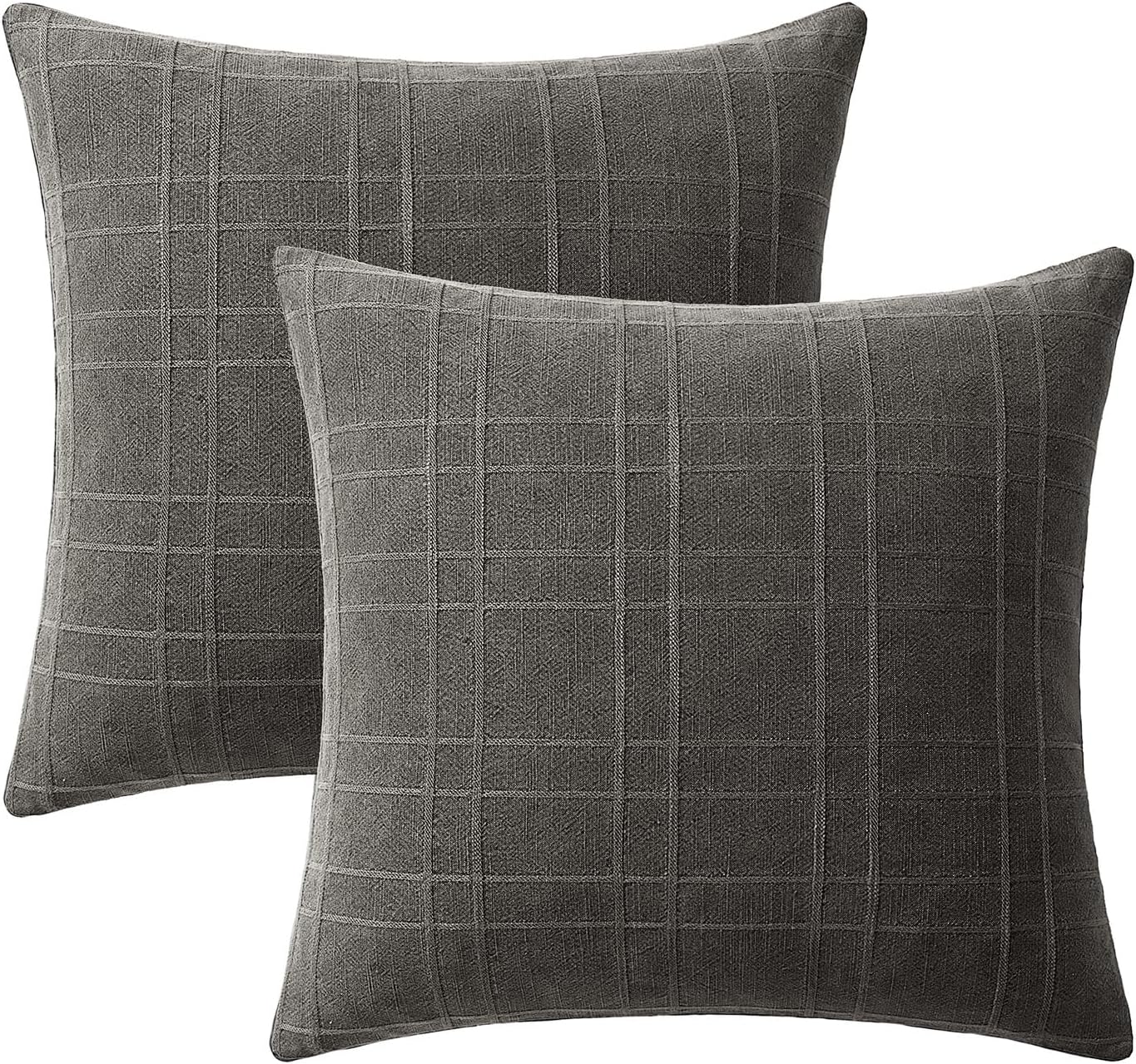 Miulee Decorative Linen Check Lumar Throw Pillow Covers Neutral Farmhouse Vintage Pillow Covers 20x20 Inch Set of 2 Boho Modern Home Decor…