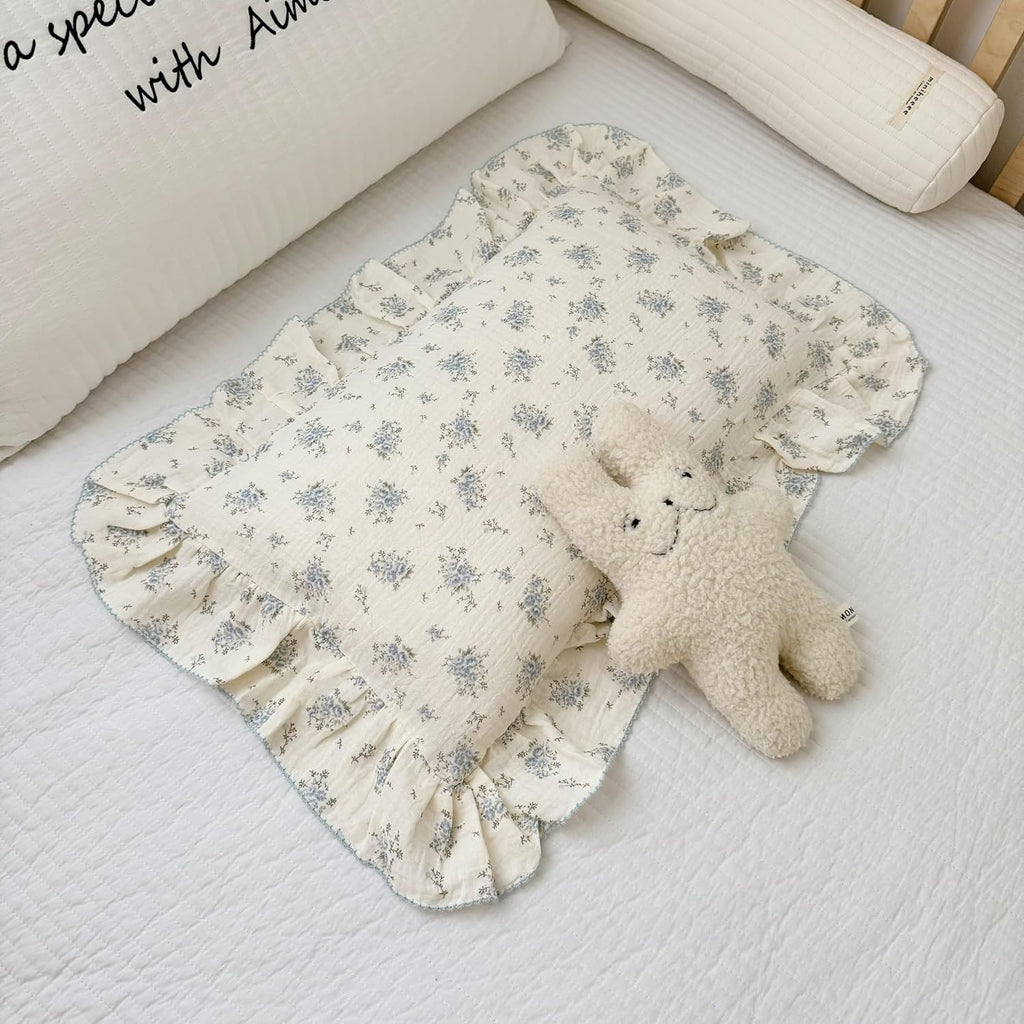 BuLuTu Cotton Muslin Toddler Pillowcases with Blue Flowers Print Soft Breathable Gauze Small Pillow Case for Toddler Boys Girls Nursery…