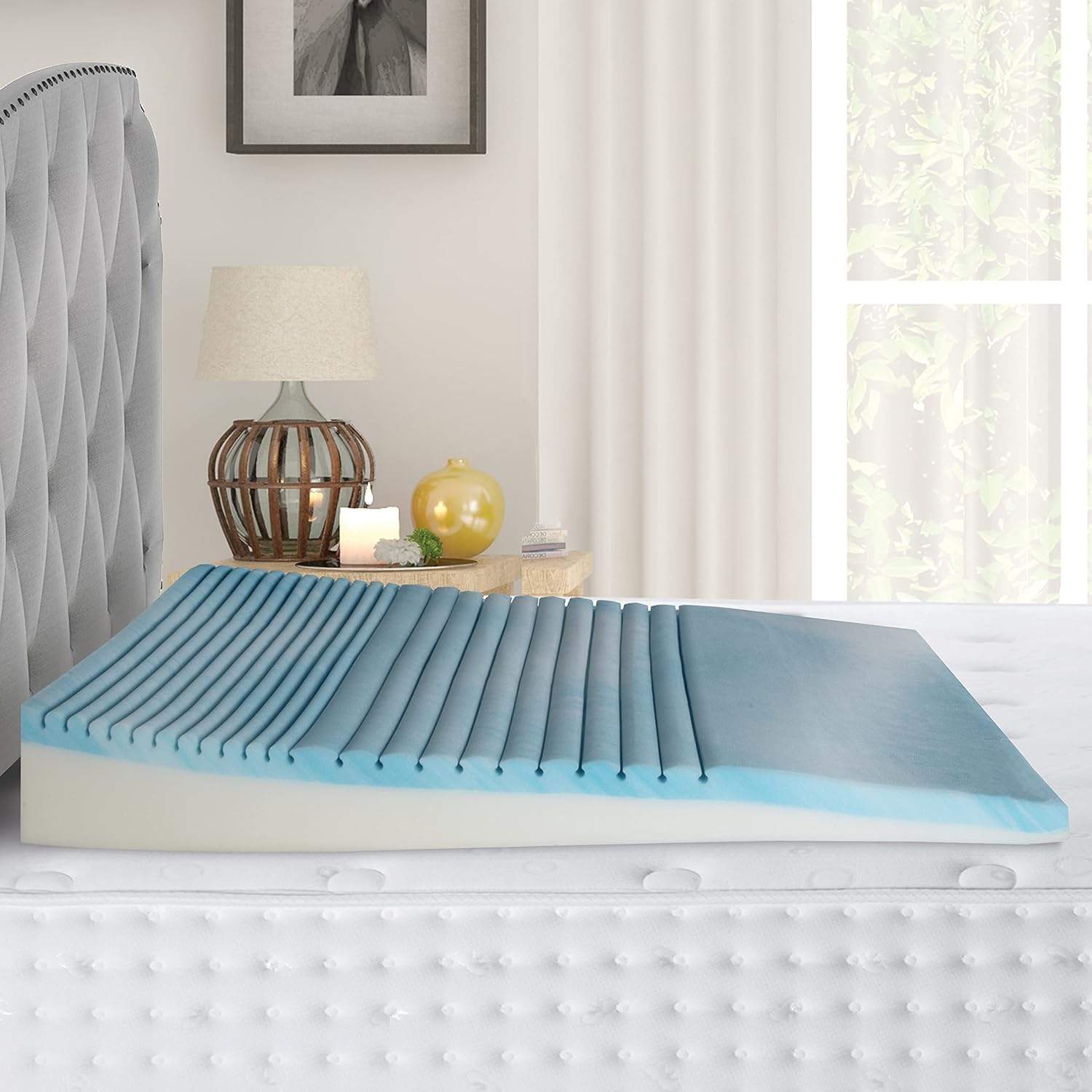 Boyd Sleep Gel Cooling Memory Foam Wedge Pillow – Dual Foam Bed Wedge, 4" Incline, GelLux Ventilation, Acid Reflux & Snoring Relief, 43"…
