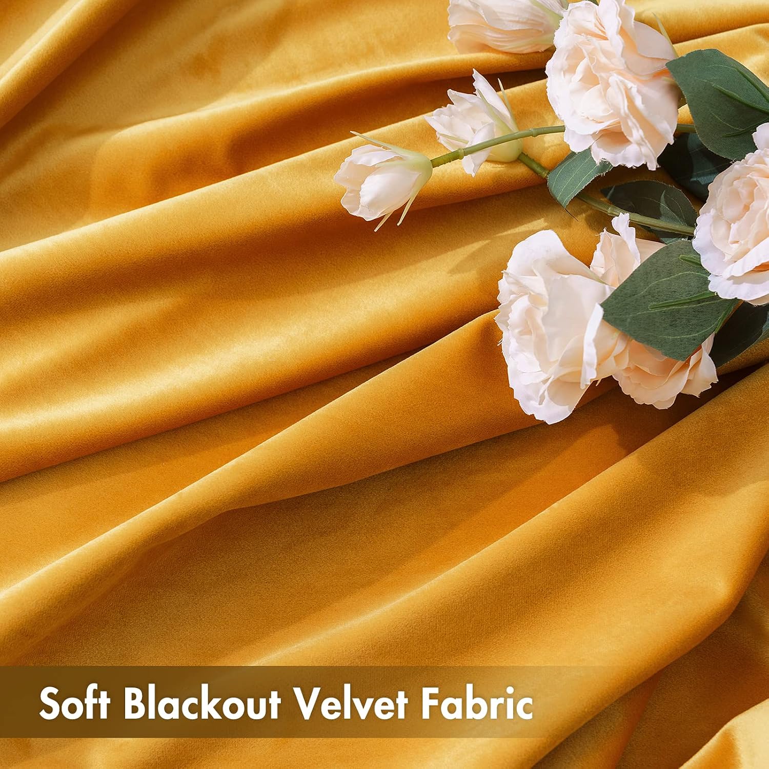 MIULEE Mustard Yellow Velvet Curtains Thermal Insulated Blackout Curtain Fall Drapes for Bedroom Living Room Darkening 84 Inches Long…