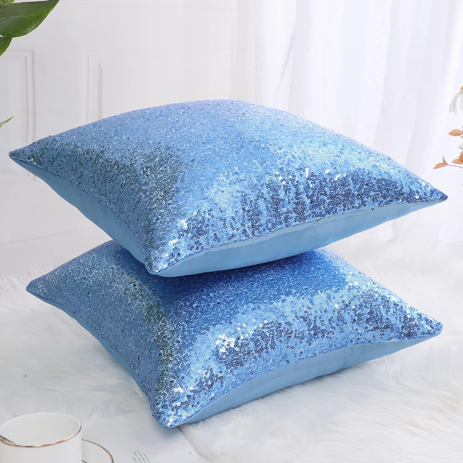 uxcell 2 Pcs Sequin Throw Pillow Covers, Shiny Sparkling Comfy Satin Cushion Covers, Decorative Pillowcases for…