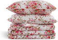 Puralens Pink Floral Boho Duvet Cover Queen Size 100% Cotton 3Pcs Set, White Percale Reversible Shabby Red Flower Print Chic Duvet Covers,…