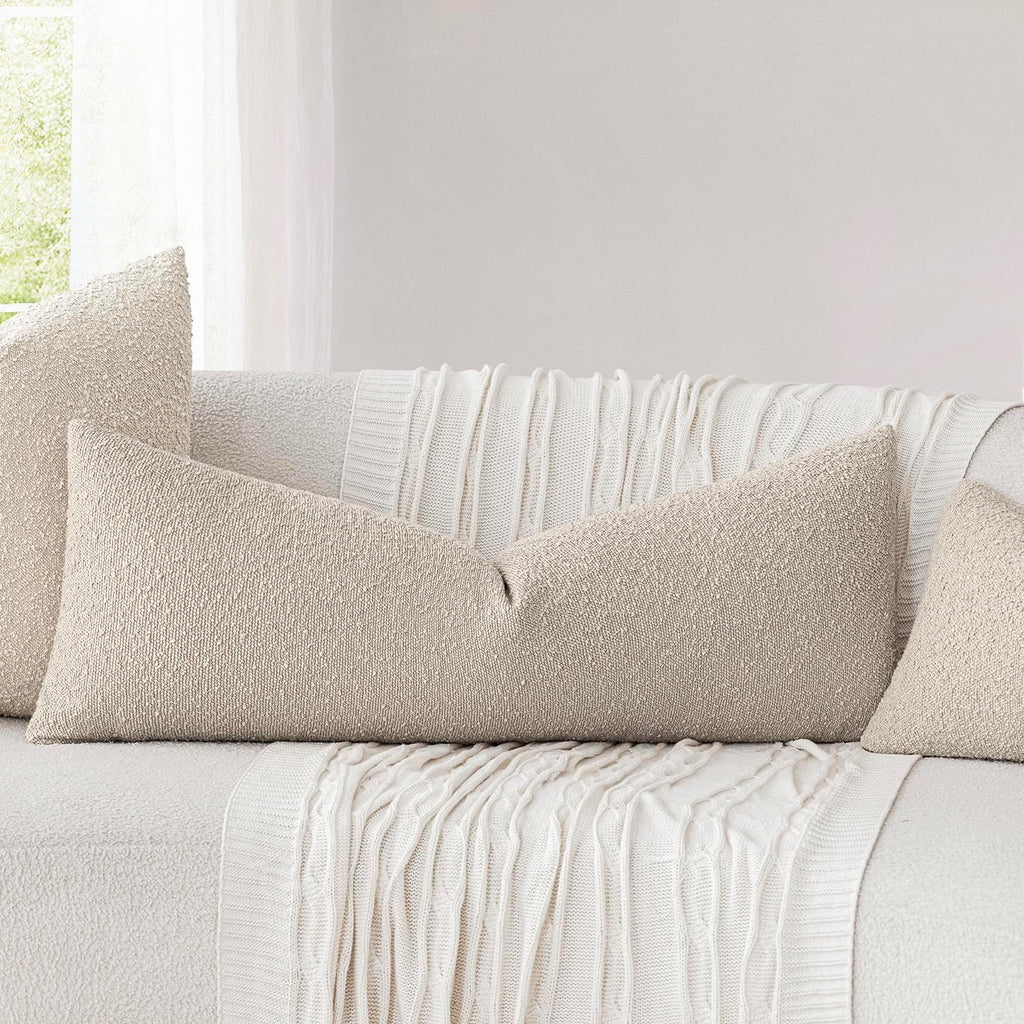 Foindtower Decorative Textured Boucle Throw Pillow Covers Accent Solid Pillow Cases Neutral Long Body Lumbar Couch Cushion Case for Chair…