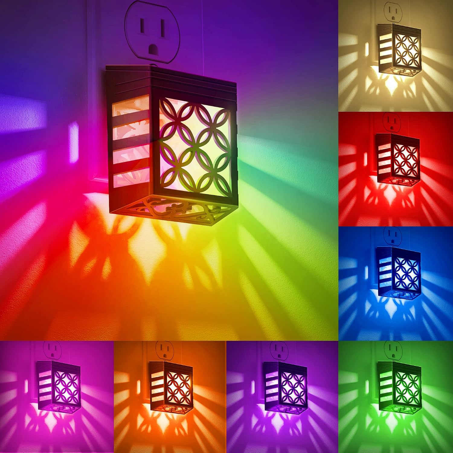DORESshop Night Lights Plug Into Wall [2 Pack], LED Night Light, Color-Changing, Plug in Night Light, 8 Color RGB, Dusk-to-Dawn, Night…