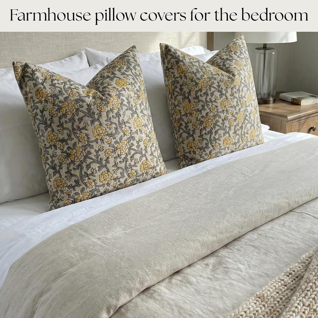 LineandLoop Linen Yellow Pillow Throw Pillow Covers 20x20 inch Pillow Farmhouse Style Spring Decorative Pillow Covers for Couch Living Room…