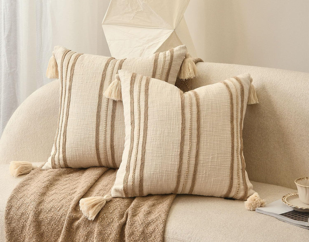 Aibuhome Beige Boho Decorative Throw Pillow Cover 20x20 Square Woven Textured Farmhouse Pillows Cushion Cases for Couch Bed Sofa Living Roo…