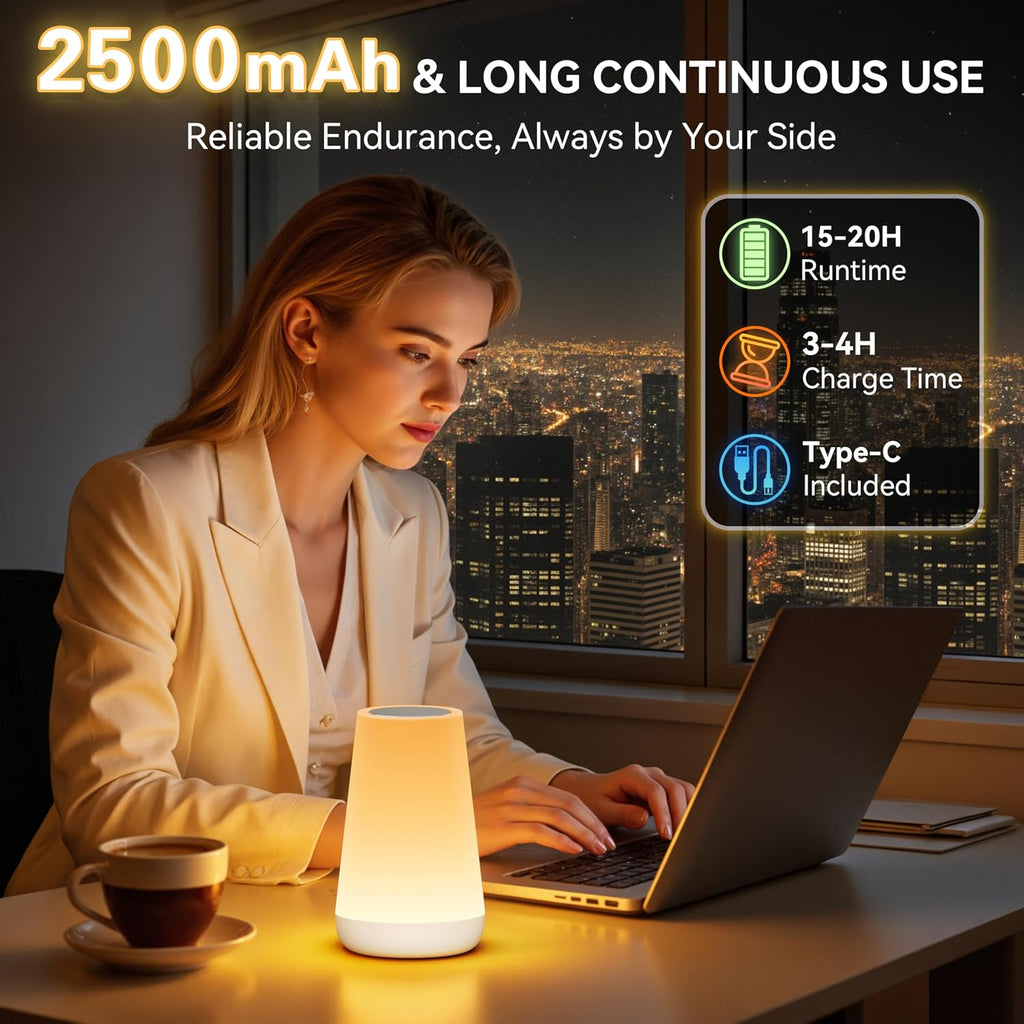 Auxmir Rechargeable LED Night Light, Touch & Remote Control Bedside Lamp with 13 Colors, 5 Brightness Levels, Portable Table Lamp for…