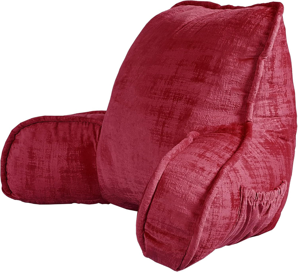 Bytide DIY Assembly Art Velvet Backrest Reading Bed Rest Pillow with Arms & Pockets, 18" H for Sitting in Bed Couch Sofa, Back Support Cush…