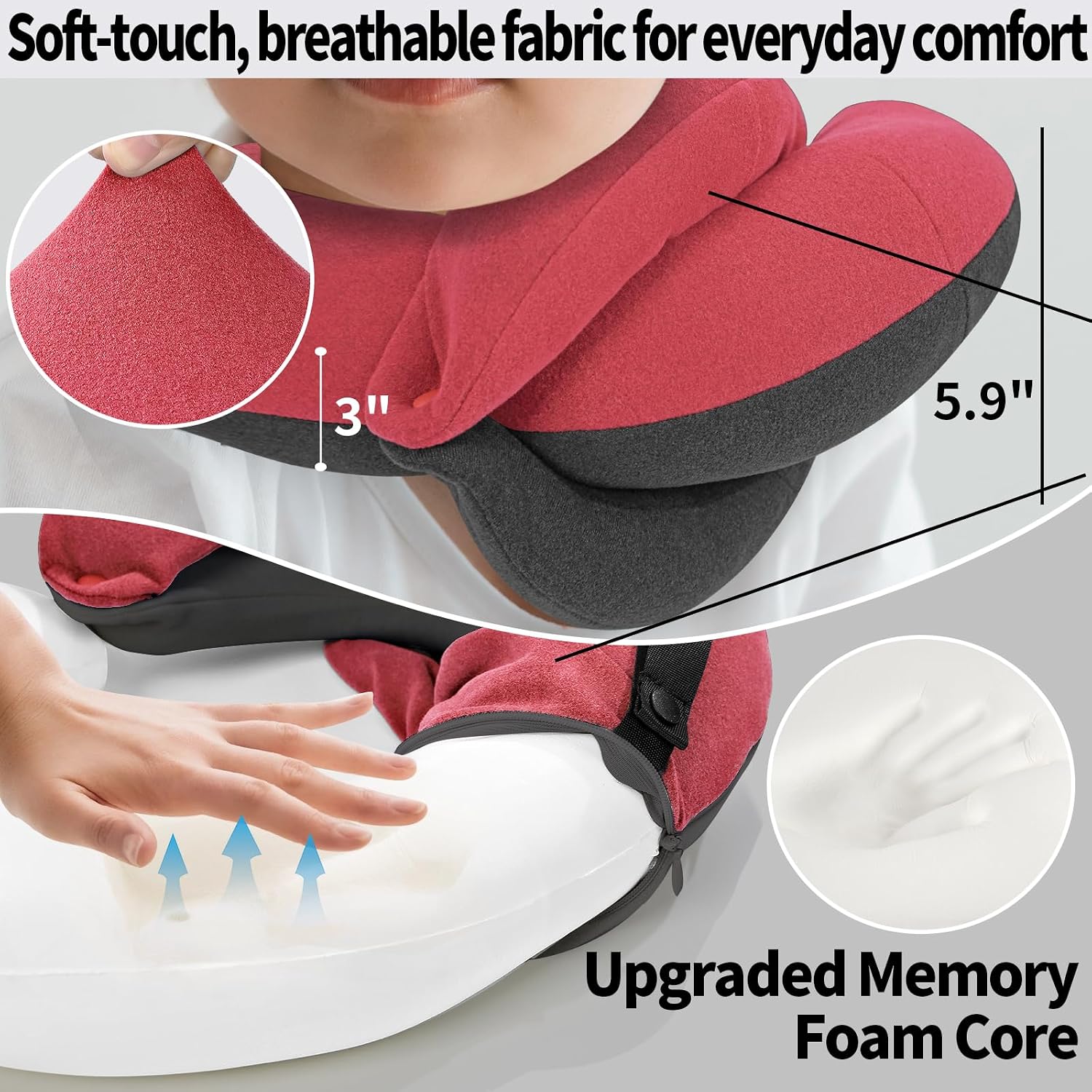 BUYUE Kids Travel Pillows for Airplane, Memory Foam 360° Head Support Sleeping Essentials for Girls Long Flight, Skin-Friendly Soft Neck…