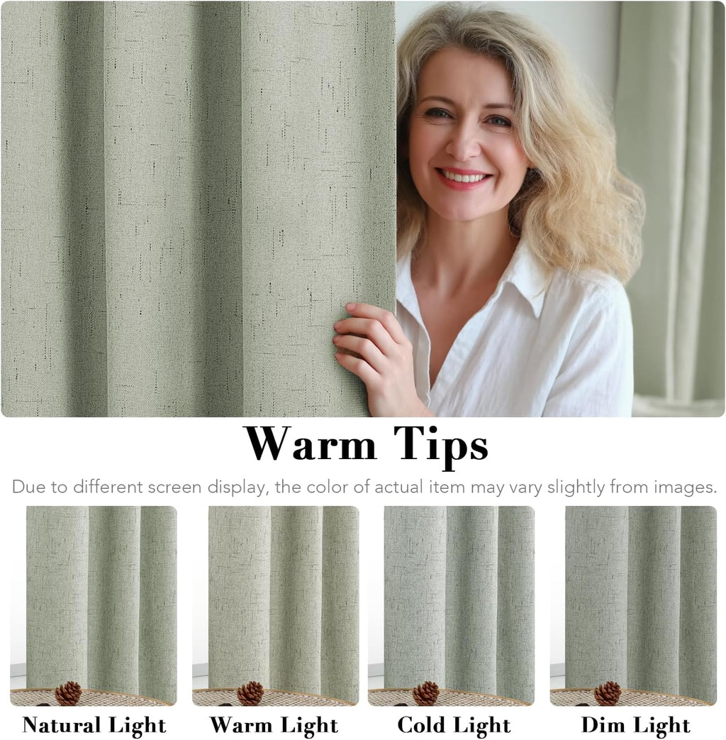 H.VERSAILTEX Primitive Linen Curtains 100% Blackout Curtain Drapes Burlap Fabric Curtains with White Thermal Insulated Liner, Grommet Top…