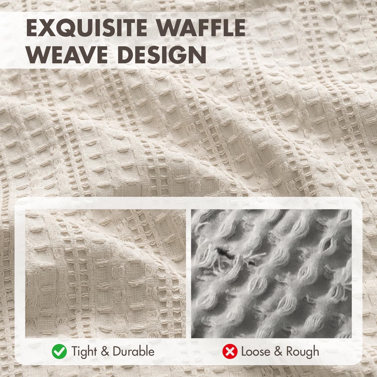 100% Cotton Waffle Pillow Shams King Size, 2 Pack 20x36 Decorative Pillow Covers for Bed Couch Sofa, Neutral Weave Cushion Cases Modern…