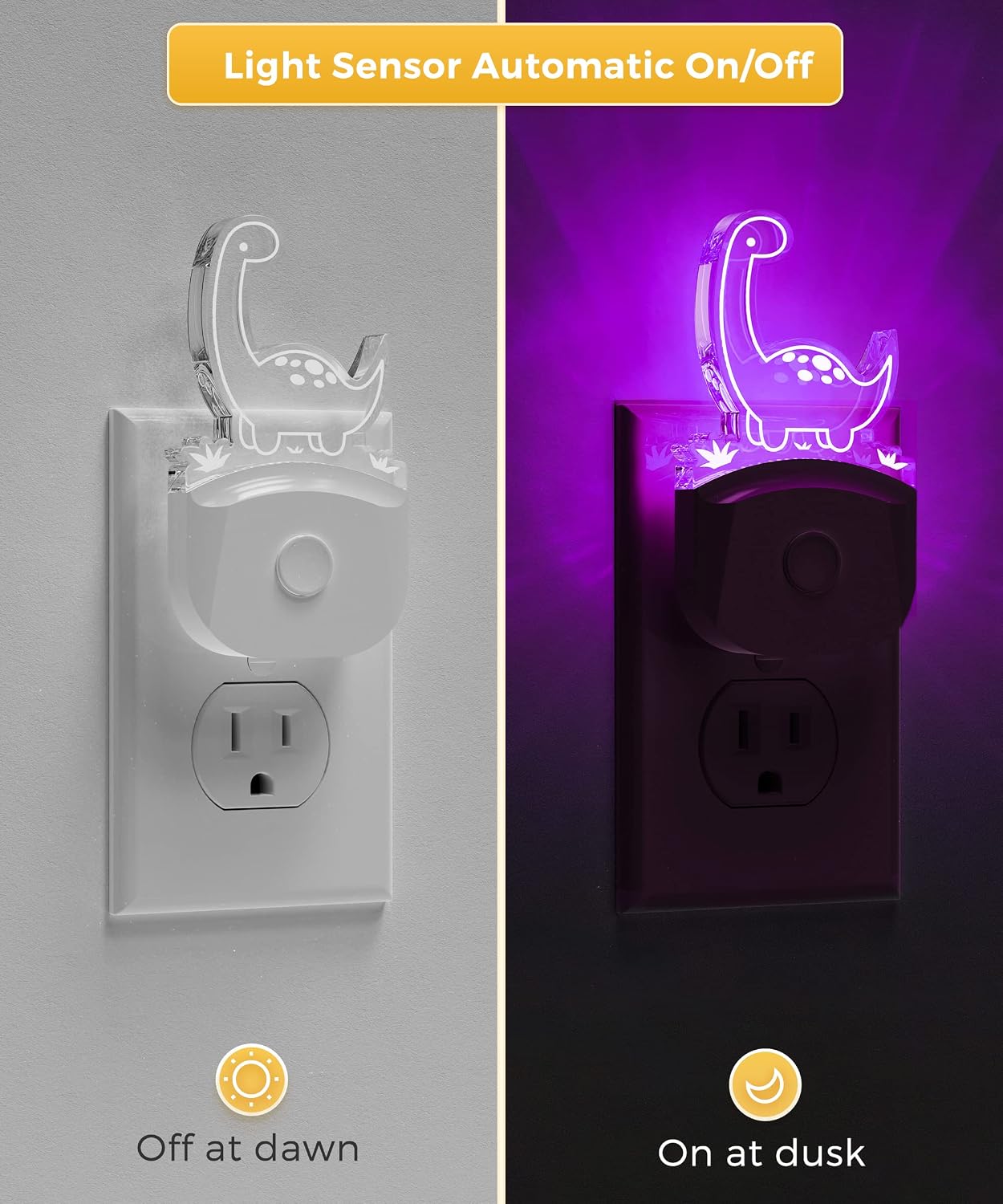 L LOHAS LED Dinosaur Night Light Plug in, Kids Night Light for Boys[2 Pack], Dusk to Dawn Sensor, 3 Lighting Modes, Color Changing…