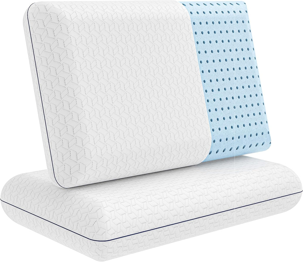 Vaverto Queen Memory Foam Pillow 2-Pack – Cooling Gel-Infused Orthopedic Bed Pillows for Neck and Shoulder, Firm Support Design with Remov…