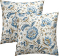 Blue Flowers Chinoiserie Print Throw Pillow Covers 22x22 Inch Set of 2 Vintage Floral Boho Cottage Spring Fall Decor Cushion Cover…