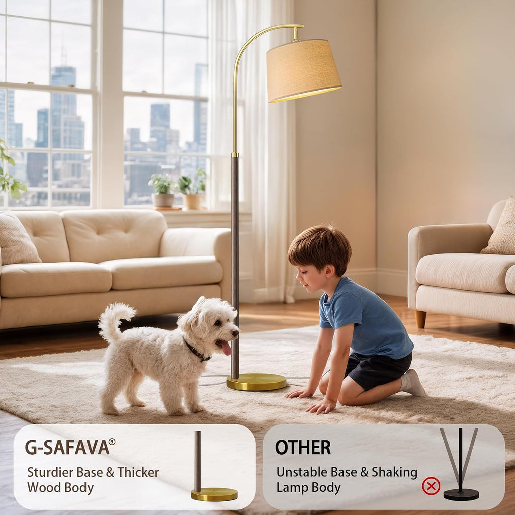 G-SAFAVA 63" Wood Floor Lamps for Living Room with Foot Switch Arc Tall Standing Lamp for Bedroom Mid Century Modern Corner Gold Floor…