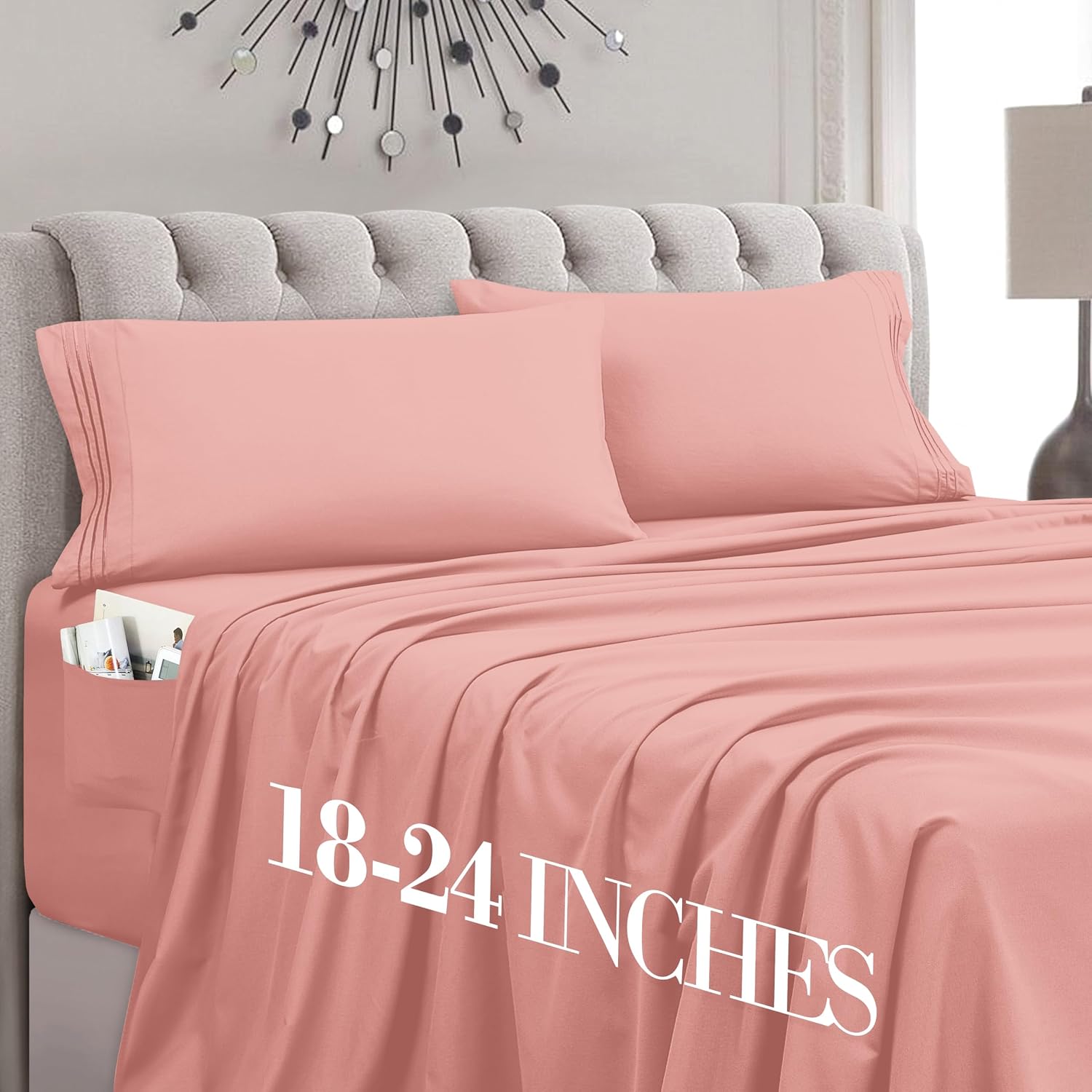 MocassiLuxuryBedding Mocassi Twin Size 4-Piece Bed Sheet Set - 1800 Hotel Quality Microfiber 18-24 Inches Extra Deep Pocket Fitted Sheet- L…
