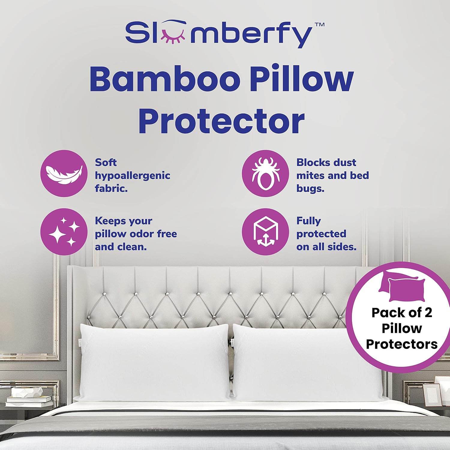 Standard Size Waterproof Protector by Slumberfy – Premium Allergy-Resistant and Breathable Pillow Cover: 20x26 in – Set of 2