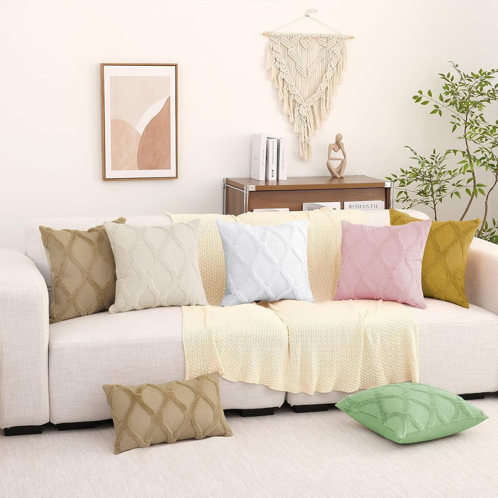 decorUhome Summer Throw Pillow Covers 16x16 Inch Set of 2, Soft Plush Faux Fur Wool Pure White Accent Couch Pillow Covers for Modern Farmho…