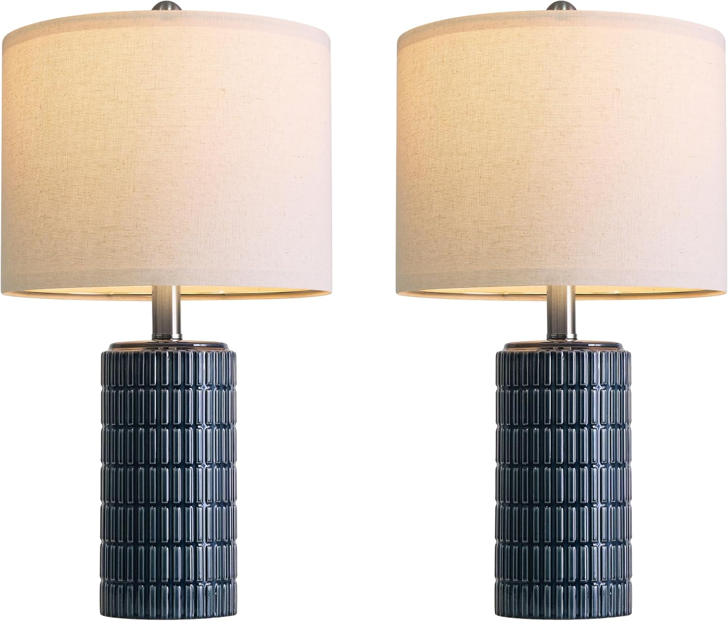 PoKat 20.75" Small Blue Table Lamps, Farmhouse Bedside Lamps for Bedroom Set of 2, Ceramic End Table Lamps for Night Stands Living Room…