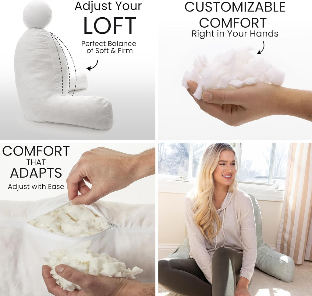 HusbandPillow Husband Pillow Reading Pillow with Arms - Standard Backrest for Sitting Up in Bed - Firm Support Bed Rest Pillow for Adults,…