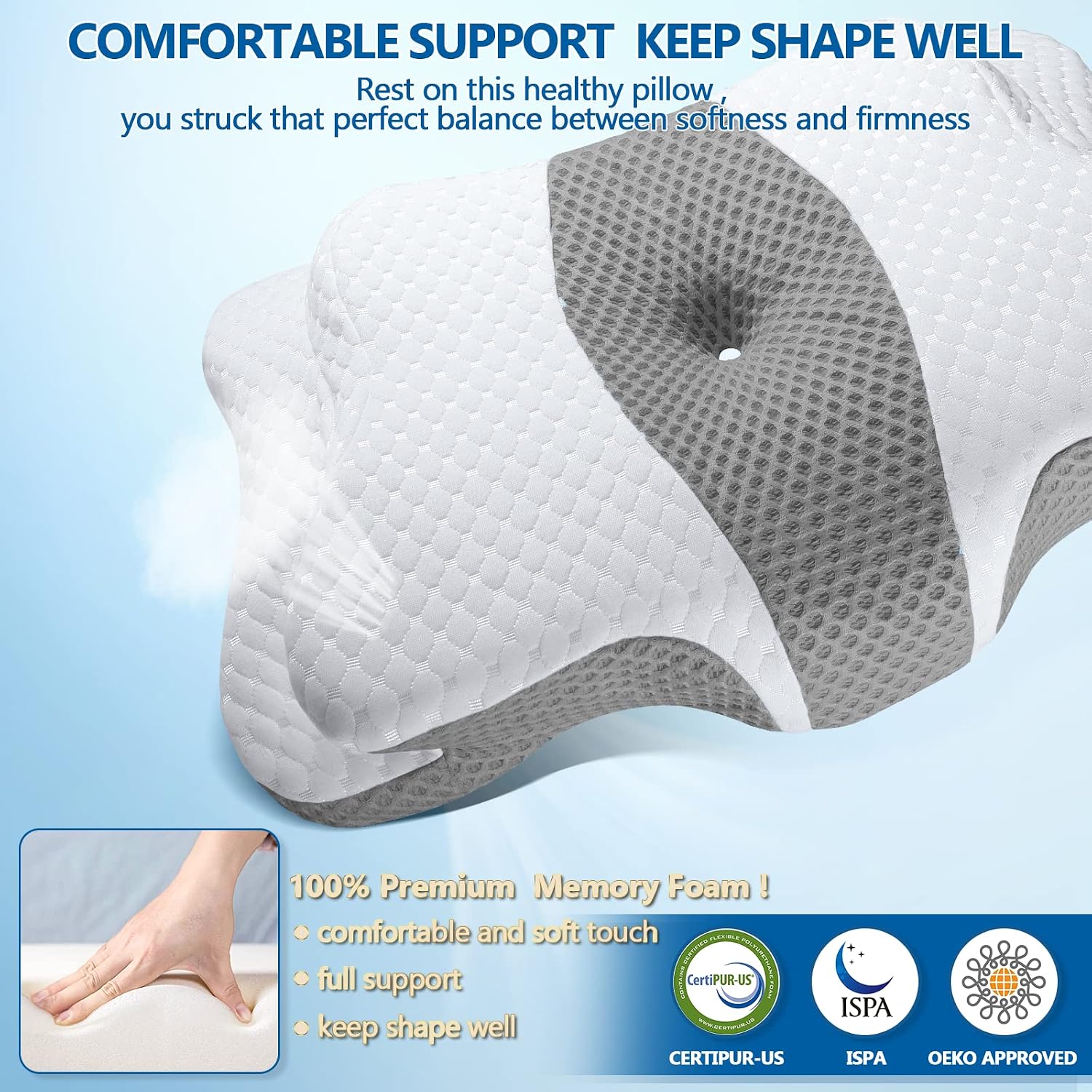 CHxxy Cervical Neck Pillow for Sleeping, Contour Memory Foam Pillows, Ergonomic Side Sleeper Pillows for Adults, Orthopedic Neck Support Pi…