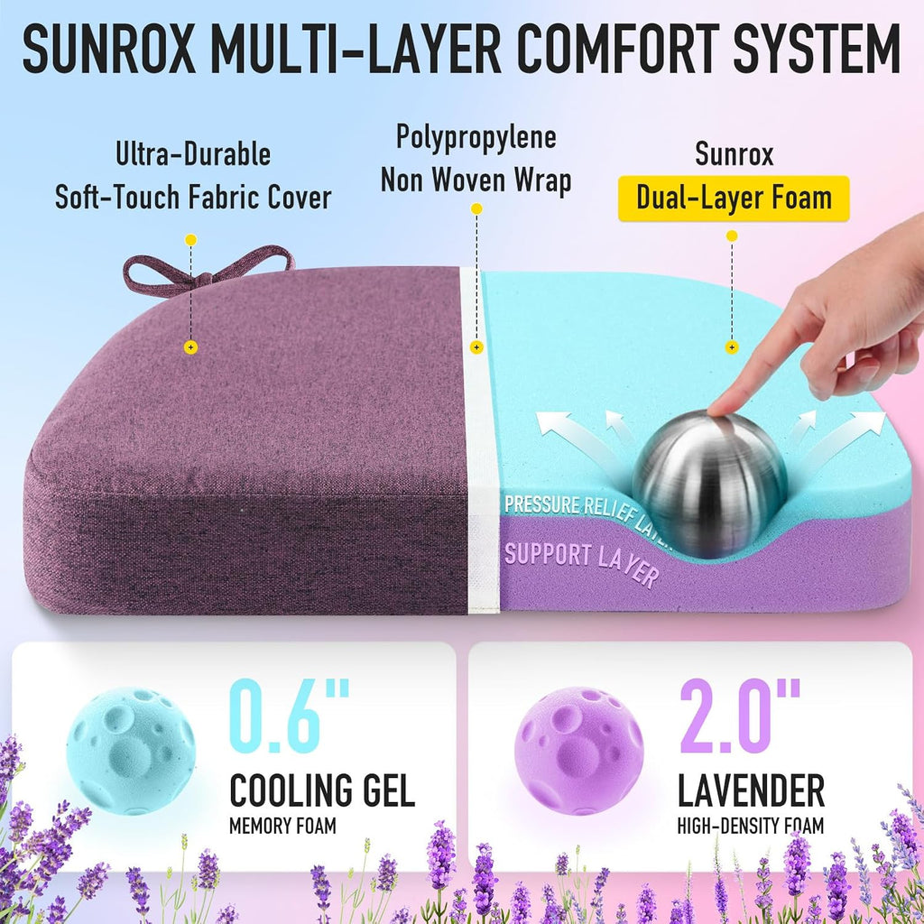 Sunrox Cooling Gel Memory Foam Chair Cushions, 2.6" Thick U-Shaped Dual-Layer Comfort Dining Chair Pads, Non Slip Seat Cushion with Ties fo…