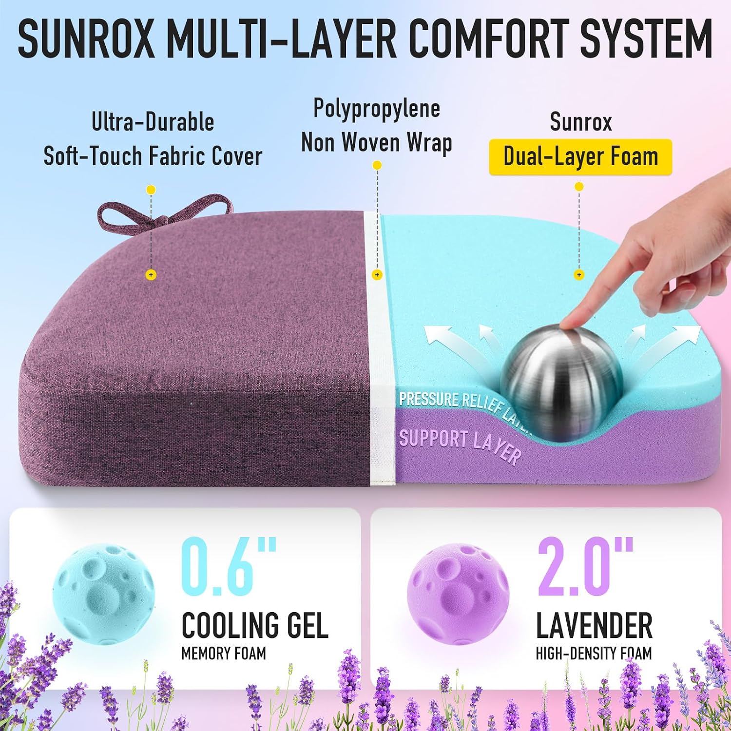 Sunrox Cooling Gel Memory Foam Chair Cushions, 2.6" Thick U-Shaped Dual-Layer Comfort Dining Chair Pads, Non Slip Seat Cushion with Ties fo…