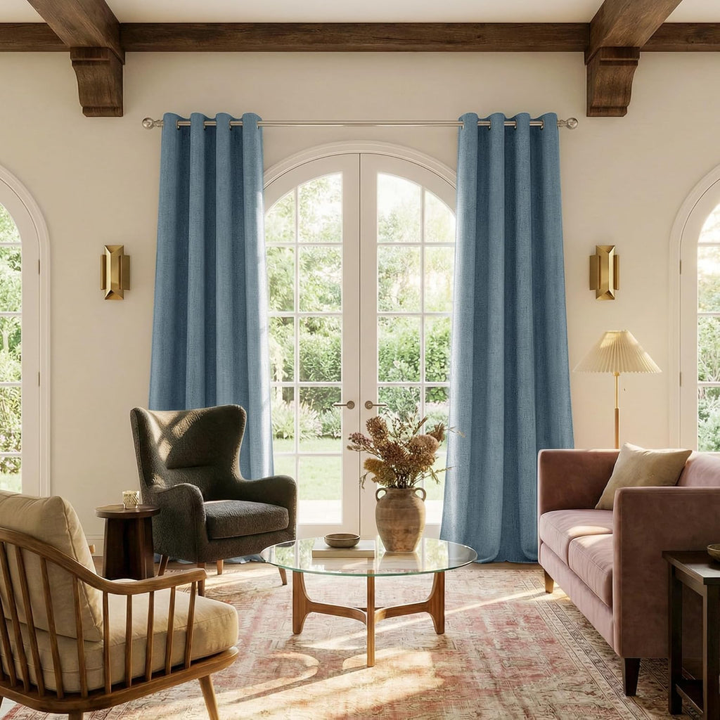 Nicetown Linen 100% Blackout Stone Blue Curtains for Bedroom White Liner Composite, Grommet Thermal Drapes Home Decor Window Treatments for…
