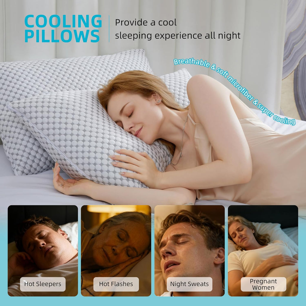 Saphreas Cooling Bed Pillows Standard for Sleeping, Luxury Hotel Shredded Memory Foam Pillows for Side Back Stomach Sleepers, Cool Firm Pil…