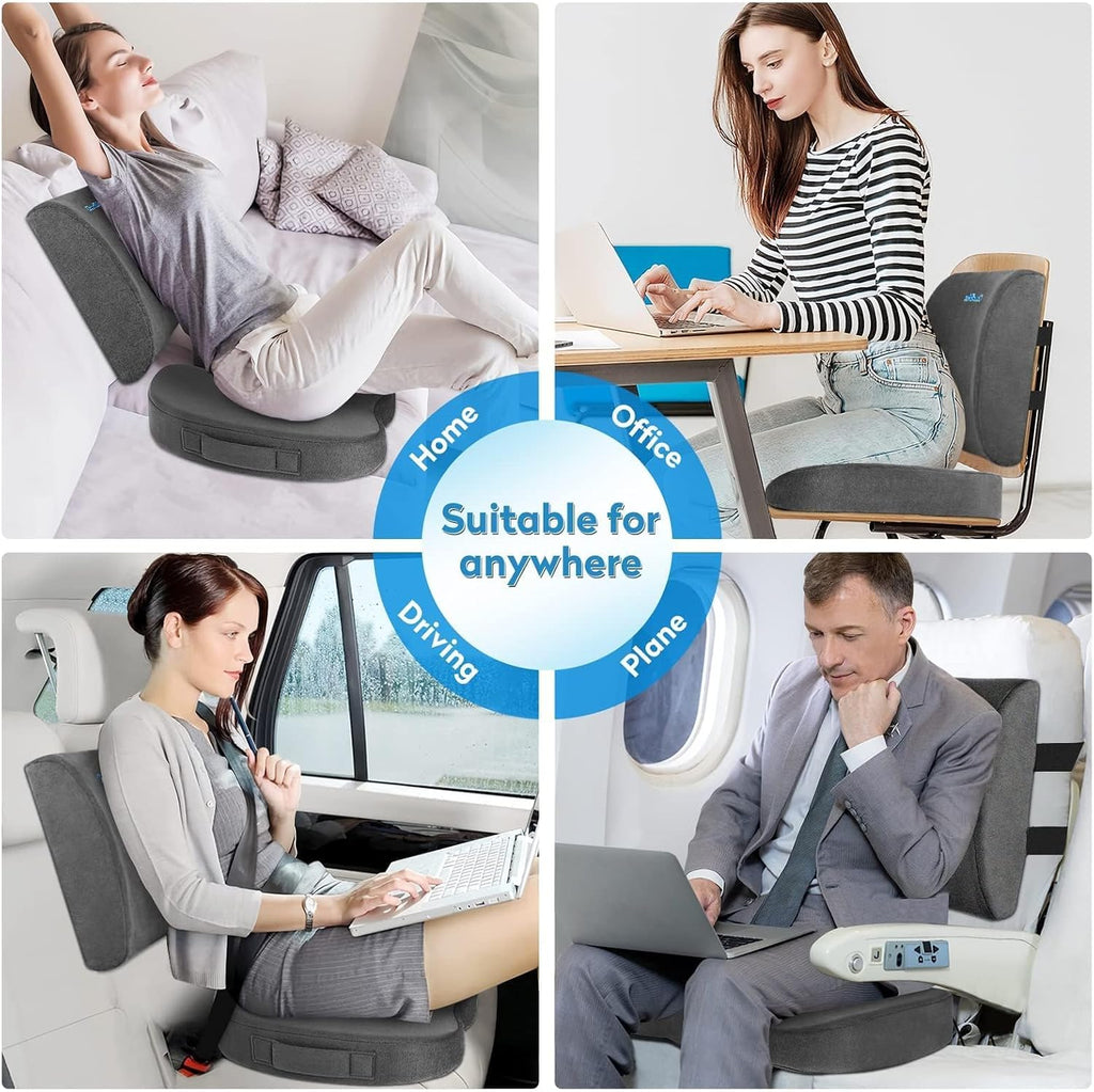 CloudBliss Lumbar Support Pillow & Seat Cushion Set for Office Chair, Desk Chair, Wheelchair & Car – Memory Foam Back Support, Ergonomic Ch…