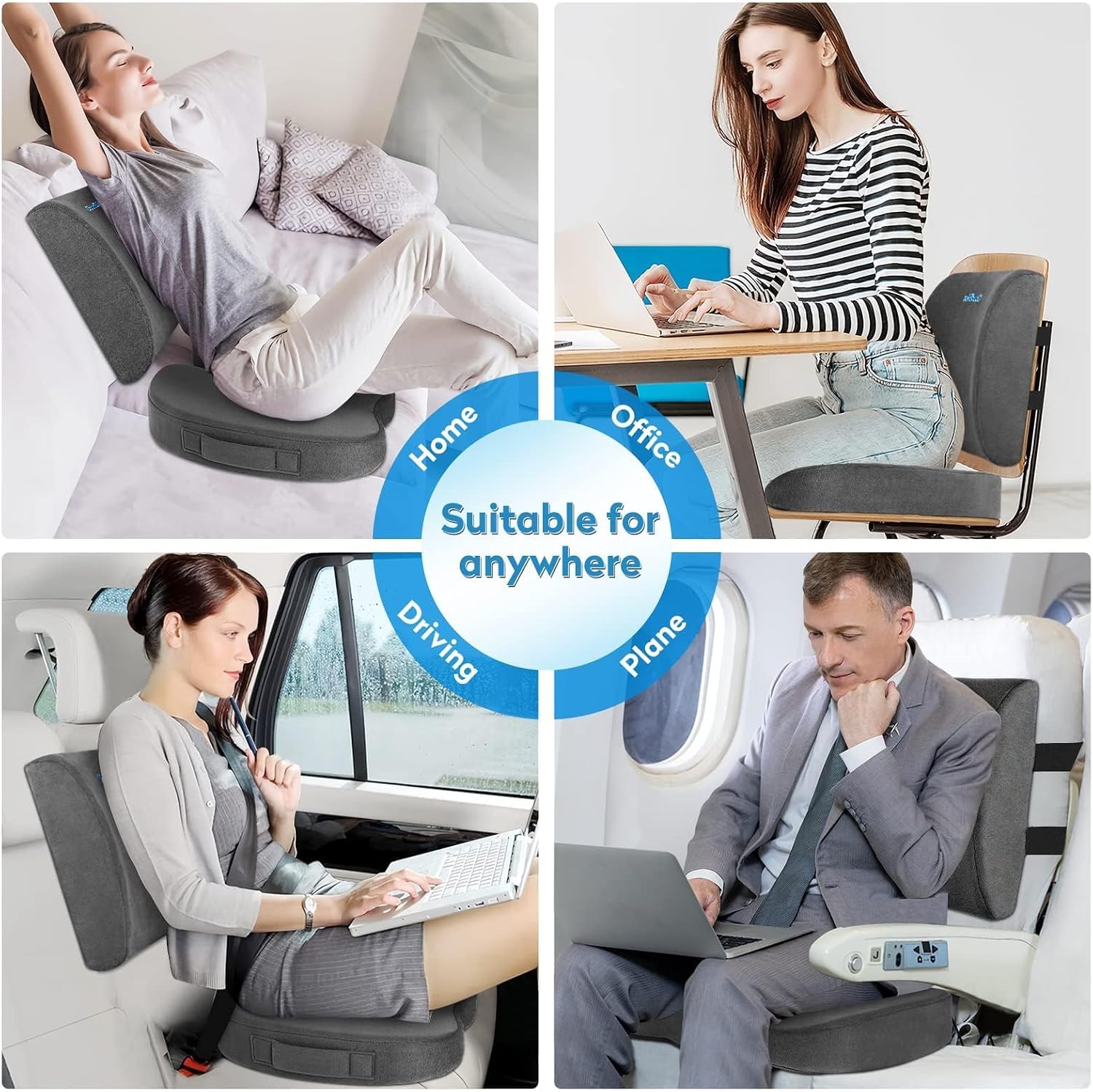 CloudBliss Lumbar Support Pillow & Seat Cushion Set for Office Chair, Desk Chair, Wheelchair & Car – Memory Foam Back Support, Ergonomic Ch…