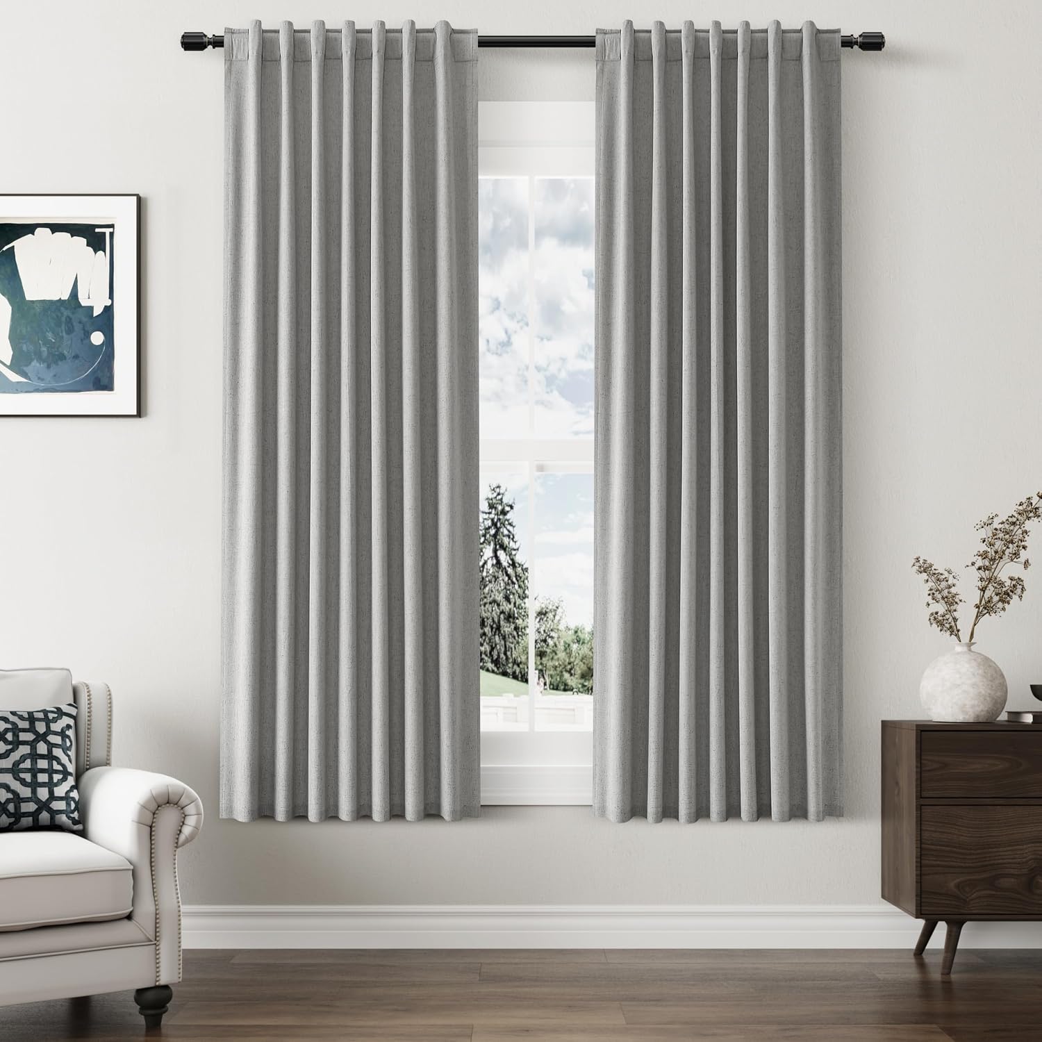 Guken Dark Grey 100% Blackout Linen Curtains 63 Inch Length 2 Panels Set for Living Room Bedroom Back Tab/Rod Pocket Thermal Insulated Blac…