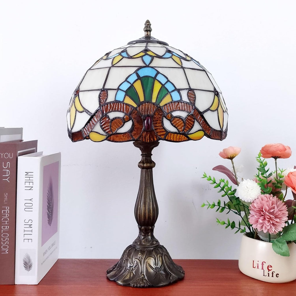 Tiffany Table Lamp 12X12X19 Inch Yellow Baroque Style Stained Glass Lamp Antique Bedside Desk Reading Light for Bedroom Living Room Home…