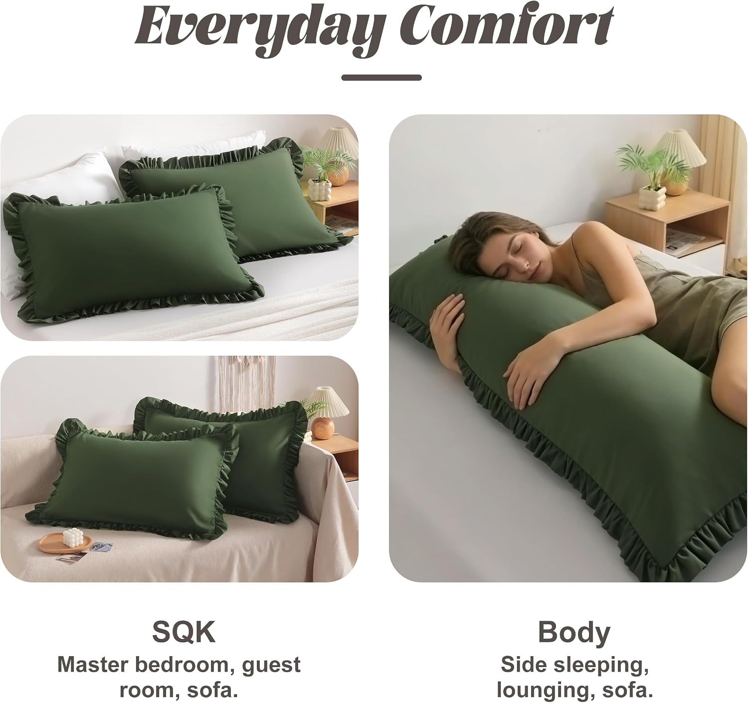 Bedsum Ruffled Pillow Shams Standard 20x26 Set of 2 Brushed Microfiber Pillowcases with Envelope Closure Soft Wrinkle-Resistant Olive Green…