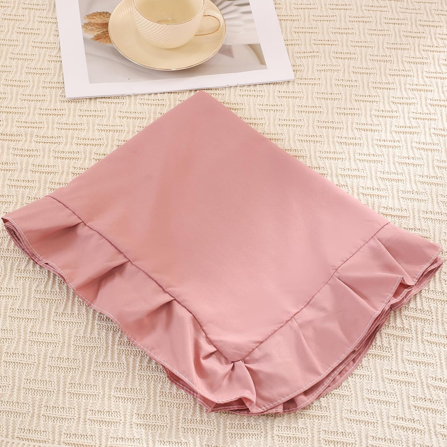 Merryword Pink Mocha Pillowcases King Pillowcases Ruffled Pillow Shams Set of 2 Cute Pillowcases Solid Ruffled Fringe Design Pink Shabby Ch…