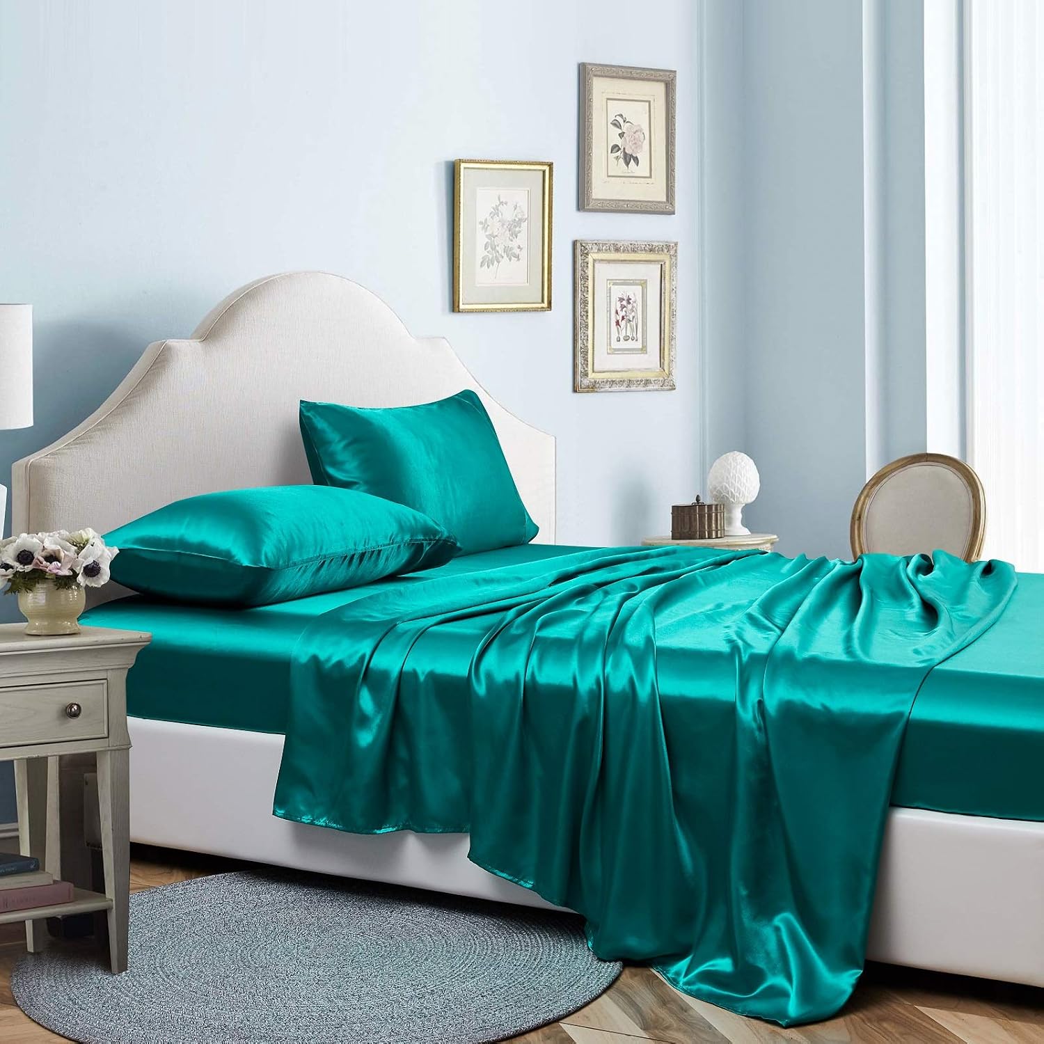 Lcbd Standard Size Satin Pillowcase for Hair and Skin, Teal Silk Satin Pillowcases Set of 2, Satin Cooling Pillow Covers with Envelope Clos…