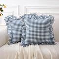 Kmasaniji 2 Pack Dust Blue White Plaid Gingham Ruffle Throw Pillow Covers, 100% Washed Cotton Decorative Buffalo Checkered Farmhouse Pillow…