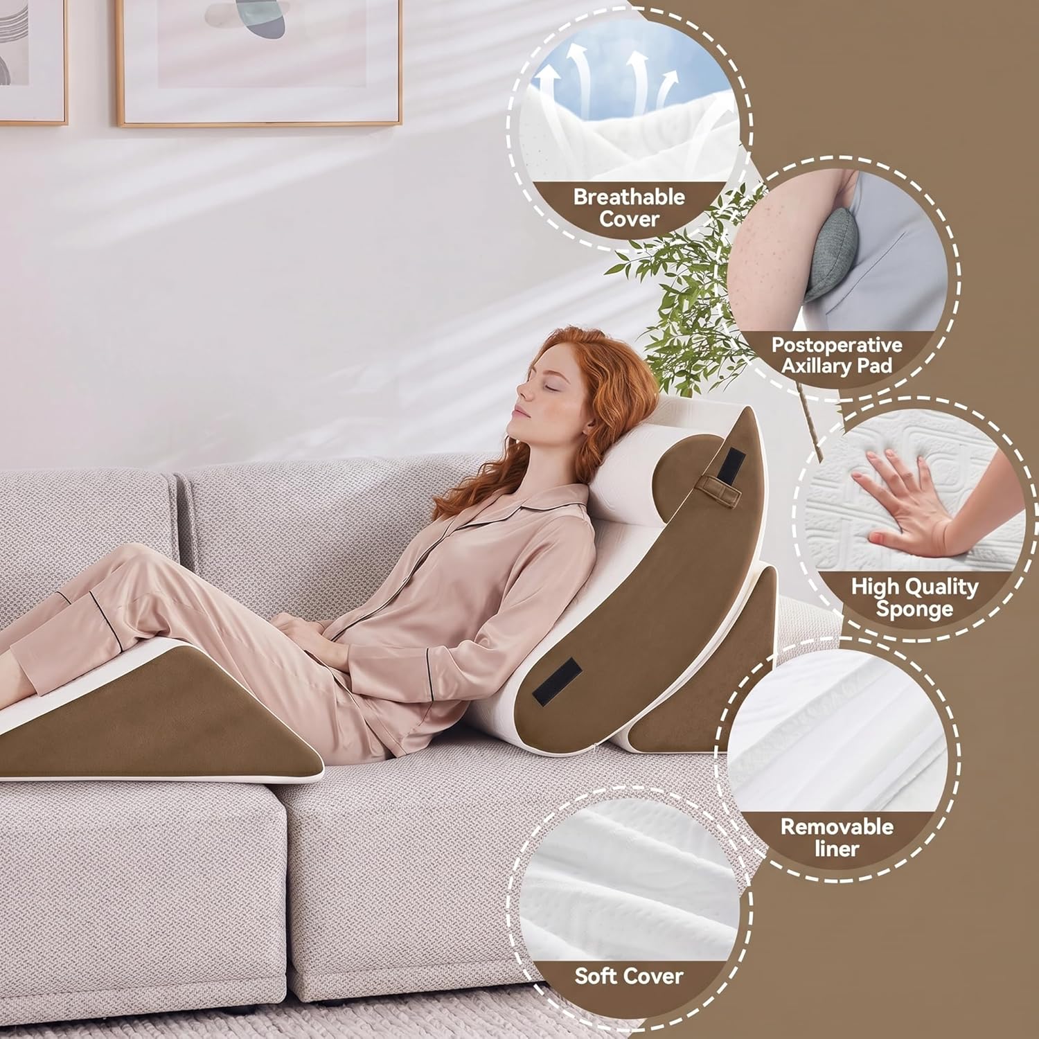 Yosdur 5PCS Wedge Pillow Set for After Surgery, Bed Orthopedic Pillow for Sleeping, Memory Foam Back Pillow for and Acid Reflux, Adju…