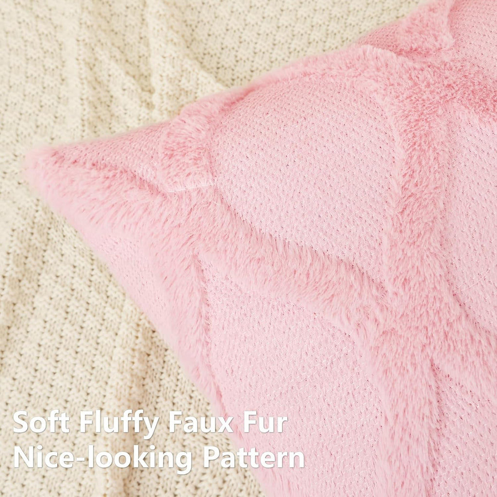 decorUhome Summer Throw Pillow Covers 18x18 Inch Set of 2, Soft Plush Faux Fur Wool Light Pink Accent Couch Pillow Covers for Modern Farmho…