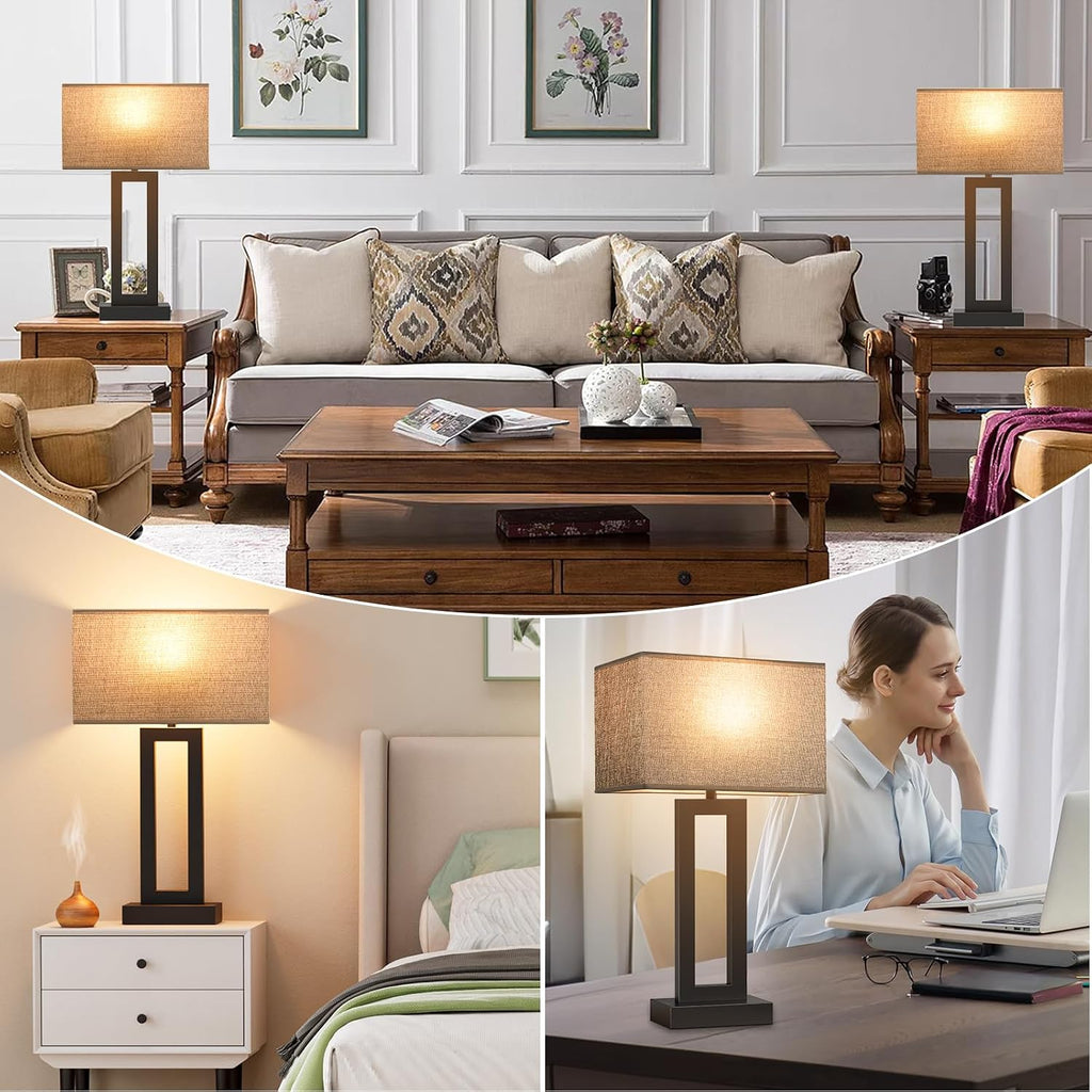 Seealle 22" Tall Living Room Lamps for Night Stands - Touch Bedside Lamp with USB C+A, 3 Way Dimmable Bedroom Lamps for End Tables Set of…