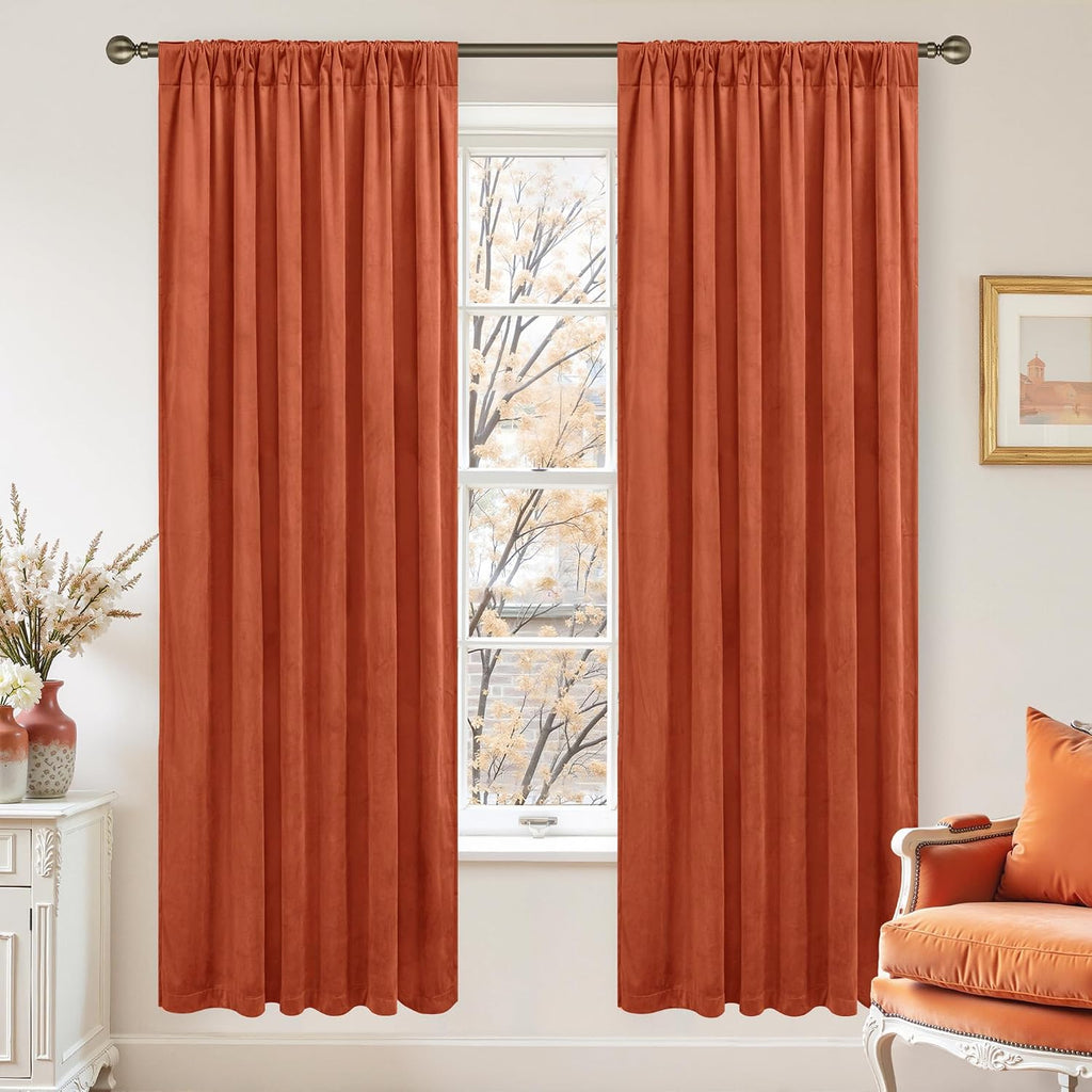 Lamit Velvet Curtains for Bedroom 78 Inch Length, Terracotta Thermal Insulated Room Darkening Drapes Rustic Vintage Noise Reducing Panels w…