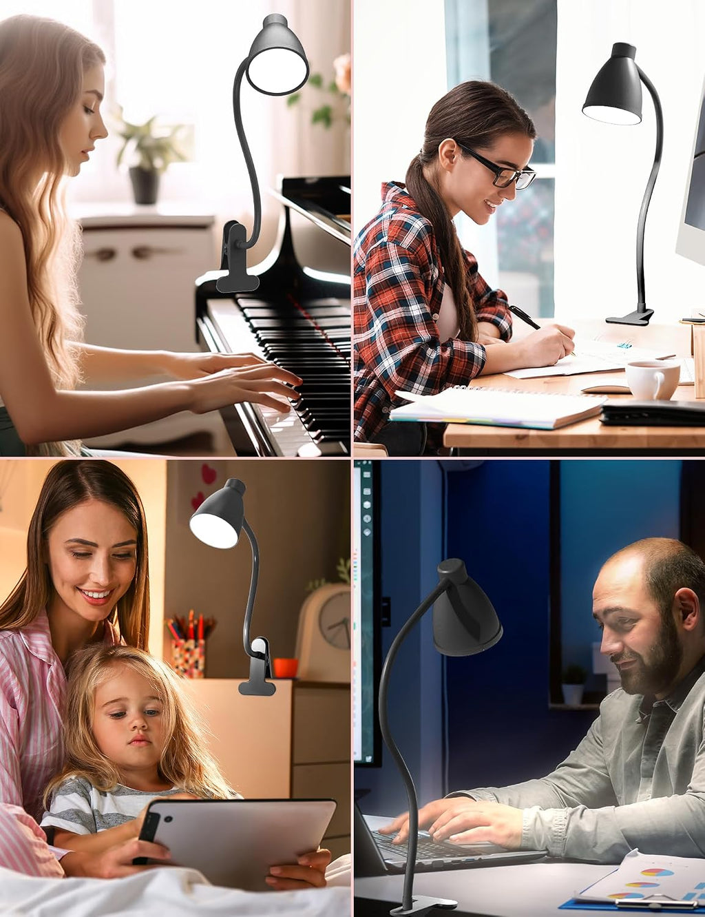 Bohon Desk Lamp 5 Color Modes 10 Brightness Dimmer Reading Light 10W 38 LED Clamp Lamp with Auto Off Timer 360° Flexible Neck Clip on Light…